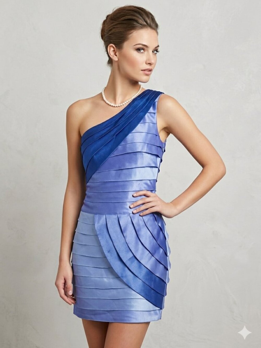 NEW Forever21 Blue Lavander Satin One Shoulder Tiered Dress Cocktail  Size 4 - Picture 2 of 7